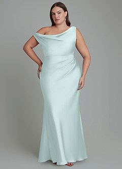 Azazie Emerson Bridesmaid Dresses Sea Glass Mermaid Off the Shoulder Stretch Satin Dress image8