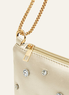 front Bolsa de ombro ajustável em cetim com detalhes em strass