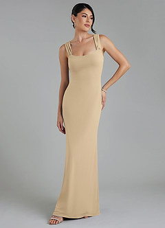 Azazie Ariel Bridesmaid Dresses Champagne Mermaid Square Neckline Premium Stretch Jersey Dress image2