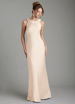 Azazie Aussie Bridesmaid Dresses White Alabaster Sheath Pleated Stretch Satin Dress image1
