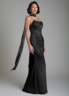 Azazie Ariah Bridesmaid Dresses Black Mermaid Corset Floral Jacquard Burnout Dress image7