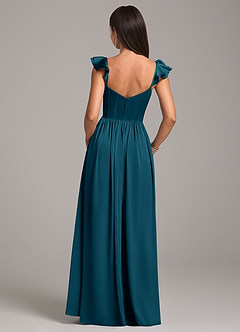 Azazie Denisse Brautjungfernkleider A-Linie Gestreift Stretch-Satin Kleid Tintenblau image2