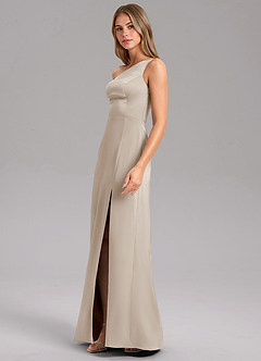 Azazie Phaedra Bridesmaid Dresses Frost A-Line One Shoulder Stretch Satin Dress image4