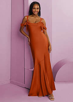 Barbie ♥ Azazie Bridesmaid Dresses Burnt Orange Sheath Pleated Stretch Satin Dress image8