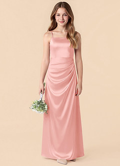 Azazie Renna Junior Powder Pink Mermaid Pleated Stretch Satin Dress image1