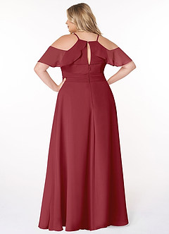 Azazie Dakota Jurken voor bruidsmeisjes Jurk van Chiffon met A-Lijn V-hals geplooid Granaatappel image14