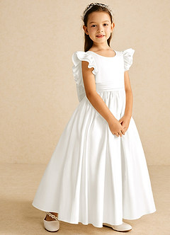 Azazie Piglette Flower Girl Dresses Ivory A-Line Bow Matte Satin Dress image5