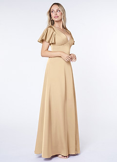 Azazie Lani Brautjungfernkleider A-Linie Volantärmel Stretch-Satin Kleid Champagner image4