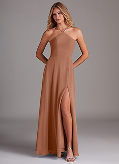 Azazie Bailey Bridesmaid Dresses Bronzer A-Line Halter Side Slit Chiffon Dress image5