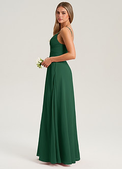 Azazie Terese Robes de demoiselle d'honneur Robe Trapèze en Mousseline de soie Plissée Vert Foncé image4