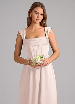 Azazie Hattie Bridesmaid Dresses Blushing Pink A-Line Corset Stretch Satin Dress image6