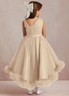 Azazie Lottie Vendita Finale Abito A-Line in Raso Monospalla Champagne image3