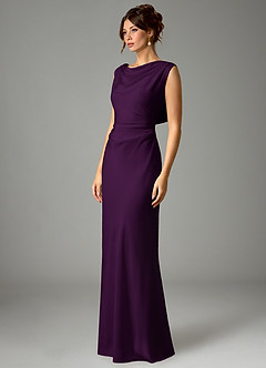 Azazie Kieryn Bridesmaid Dresses Grape Mermaid Pleated Stretch Satin Dress image5
