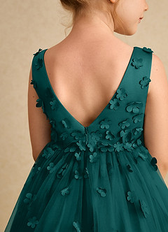 Azazie Lana Flower Girl Dresses Peacock A-Line Sleeveless Matte Satin Dress image7