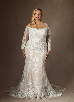 Azazie Empiria Wedding Dresses Diamond White Champagne Mermaid Sequins Tulle Dress image9