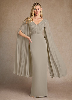 Azazie Ellsworth Mother of the Bride Dresses Taupe Column Pleated Stretch Crepe Dress image1