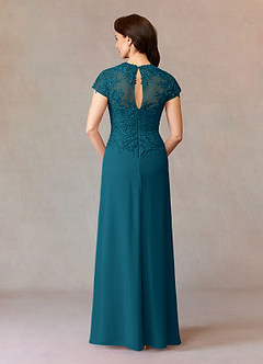 Azazie Junie Mother of the Bride Dresses Ink Blue A-Line Lace Chiffon Dress image2