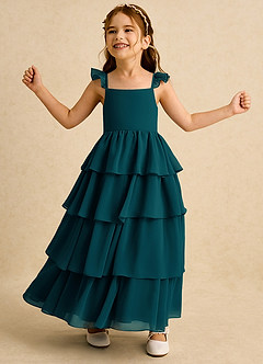 Azazie Boba vestidos de niña de las flores Vestido de Pino de Gasa de Corte En A con Escote Cuadrado image3