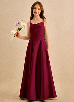 Azazie Coconut Girls Formal Sukienki dla dziewczynek sypiących kwiaty Linia A Pofałdowany Satyna elastyczna Długość podłogi Sukienka image4