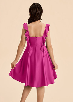 Azazie Kira Junior Vestido de Fucsia de Satén Elástico de Corte en A con Volante image2