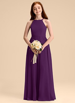 Azazie Arianthe Junior Abito A-Line in Chiffon Plissettato Uva image7