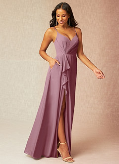 Azazie Kyedae Bridesmaid Dresses Vintage Mauve A-Line V-Neck Pleated Chiffon Dress image3