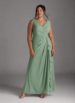 Azazie Manuella vestidos de madre de la novia Vestido de Matcha de Gasa de Corte En A con Cuello en V plisado image13