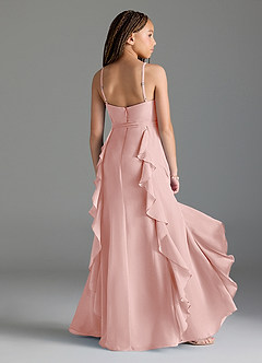 Azazie Peyton Junior Powder Pink A-Line V-Neck Cascading Ruffles Chiffon Dress image2
