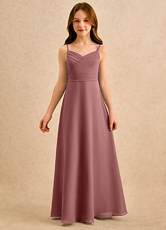 Azazie Hollie Girls Formal Flower Girl Dresses Desert Rose A-Line Sweetheart Neckline Chiffon Dress image3