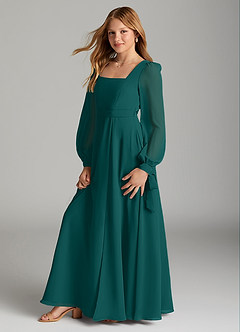 Azazie Leonia Junior Peacock A-Line with Pockets Chiffon Dress image4