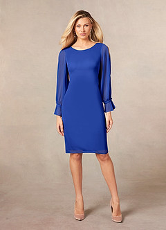 Azazie London Mother of the Bride Dresses Royal Blue Sheath Mesh Dress image4