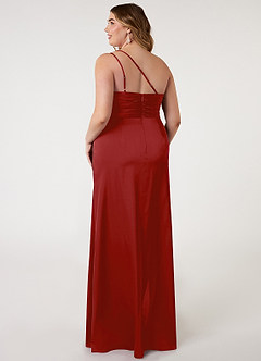 Azazie Eren Robes de demoiselle d'honneur Robe Sirène en Satin extensible Ue épaule Grenade image7