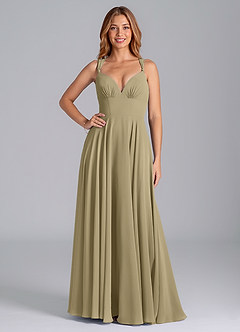 Azazie Darana Brautjungfernkleider A-Linie Korsett Chiffon Kleid Moosgrün image1