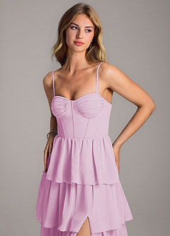 Azazie Alanna Robes de demoiselle d'honneur Robe Trapèze en Mousseline de soie Encolure en Forme de Cœur Rose Bonbon image2