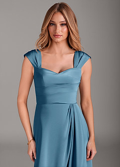 Azazie Laila Jurken voor bruidsmeisjes Jurk van Stretch Satijn met A-Lijn Geplooid Bermuda image5