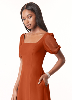 Azazie Alani Jurken voor bruidsmeisjes Jurk van Chiffon met A-Lijn Vierkante halslijn Verbrande Sinaasappel image4