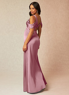 Azazie Rhea vestidos de dama de honor de maternidad Vestido de Corte En A Off The Shoulder Plisado Hasta el suelo Satén Elástico image5