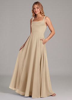 Azazie Shaude Bridesmaid Dresses Champagne A-Line Pleated Chiffon Dress image4