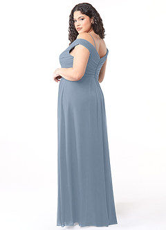 Azazie Audrianna Brautjungfernkleider Wandelbar A-Linie Schulterfrei gerafft Chiffon Kleid Staubblau image10