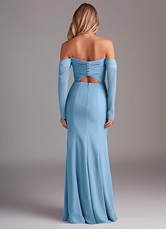 Azazie Hallie Bridesmaid Dresses Steel Blue Mermaid Long Sleeve Chiffon Dress image8