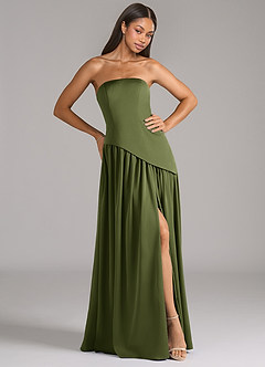 Azazie Adeline Bridesmaid Dresses Olive A-Line Strapless Stretch Satin Convertible Dress image4