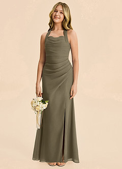 Azazie Destiny Junior Willow Green Sheath Ruched Chiffon Dress image1
