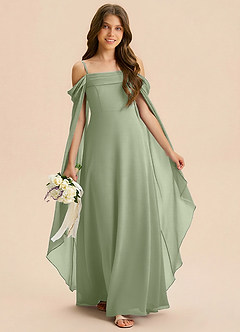 Azazie Moana Junior A-Linie Plissee Chiffon Kleid Pistazie image3