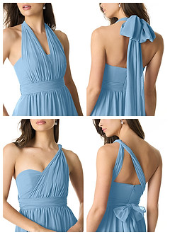 Azazie Olani Abiti da Damigella Abito Convertibile A-Line in Chiffon a Spalla Scoperta Blu Acciaio image2