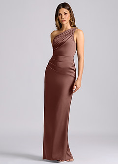 Azazie Akilah 신부 들러리 드레스 인어 한쪽 어깨 스트레치 새틴 바닥 길이 드레스 image6