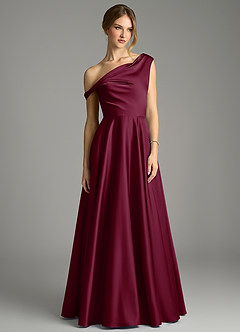 Azazie Xanthe Brautjungfernkleider Eine Linie Schulterfrei Stretch-Satin Kleid Maulbeerrot image3