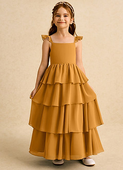 Azazie Boba vestidos de niña de las flores Vestido de Caramelo de Gasa de Corte En A con Escote Cuadrado image6