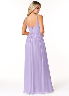 Azazie Rayna Robes de demoiselle d'honneur Robe Trapèze en Mousseline de soie Col V plissé Lilas image2