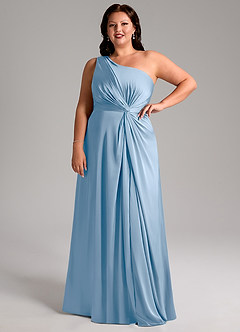 Azazie Brooke Bridesmaid Dresses Powder Blue A-Line One Shoulder Stretch Satin Dress image13