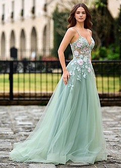 Althea Grün Garten 3D-Spitzen-Abendkleid image4